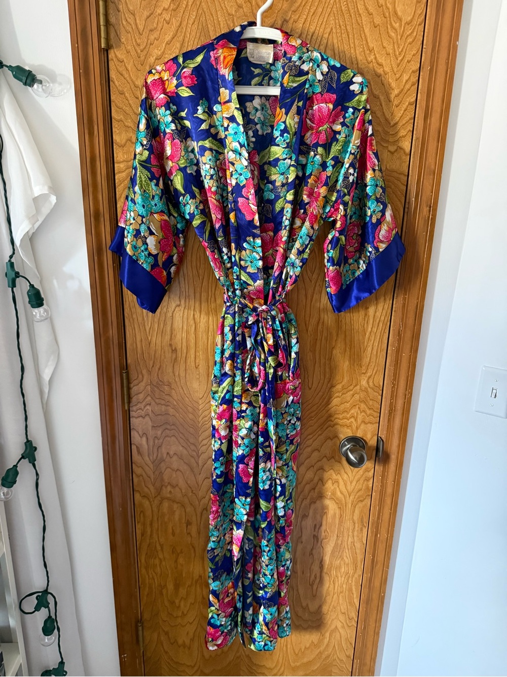 California Dynasty Floral Kimono Long Robe - Navy with Multicolor Floral Print